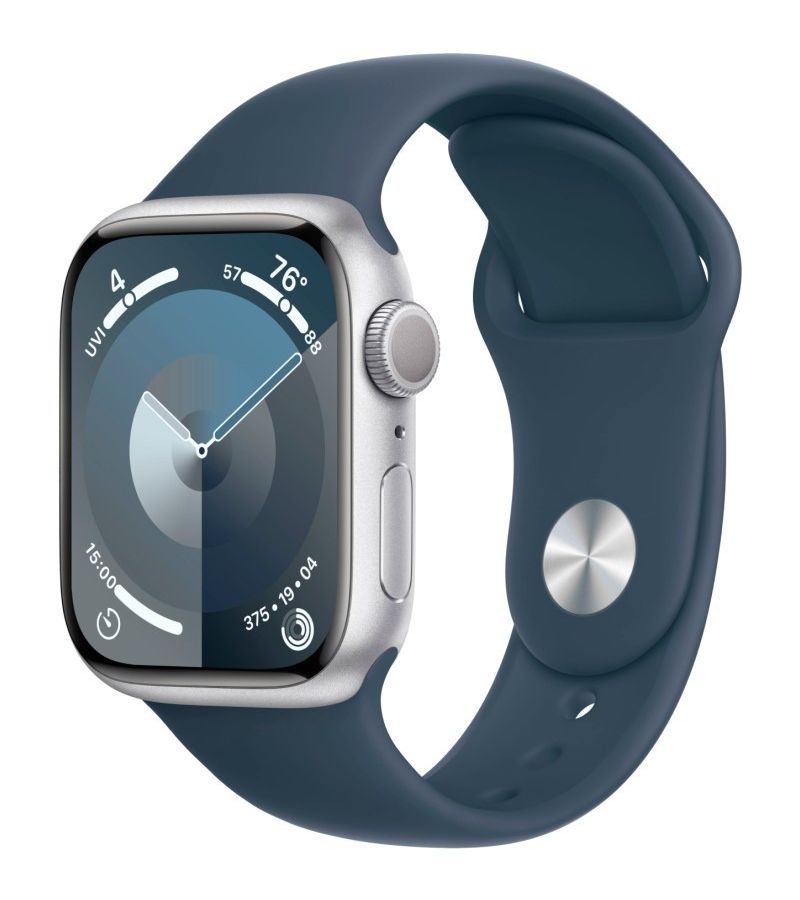 умные часы apple watch series 9 gps 45mm midnight aluminum case with midnight sky nike sport band m l Умные часы Apple Watch Series 9 41mm Silver/Blue M/L (MR913LL/A)