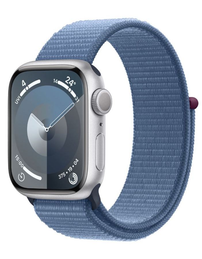 apple watch series 8 41mm graphite stainless steel case with graphite milanese loop gps cellular размер ремешка s m m l Умные часы Apple Watch Series 9 41mm Silver/Winter Blue (MR923LL/A)