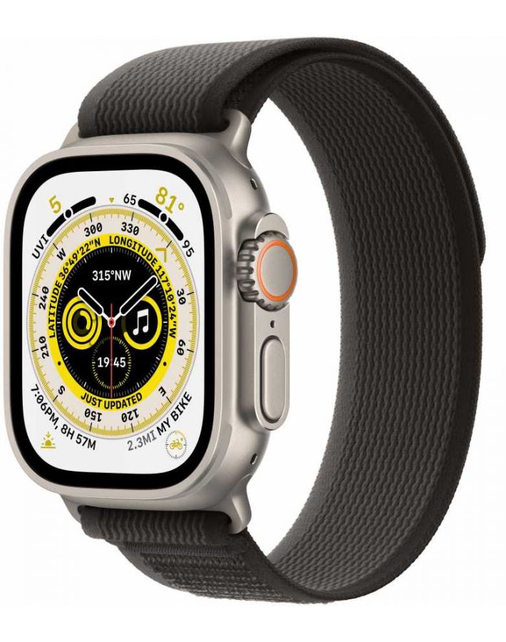 apple watch ultra 2 gps cellular 49mm ремешок green grey trail loop размер s m 130 145 mm mrf33 mrfn3 Умные часы Apple Watch 8 Ultra 49mm Titanium Case with Black/Gray S/M (MQF43LL/A)