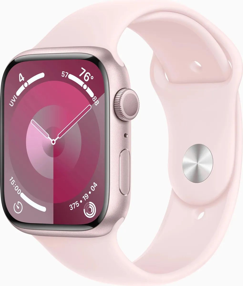умные часы apple watch se 2023 44mm aluminum case with sport band m l цвет starlight Умные часы Apple Watch Series 9 45mm Pink S/M (MR9G3LL/A)