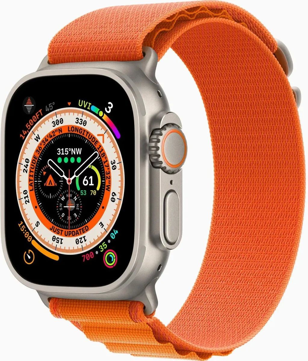 смарт часы apple watch ultra 49mm titanium black gray trail s m Умные часы Apple Watch 8 Ultra 49mm Titanium Case with Orange (MQEV3LL/A)