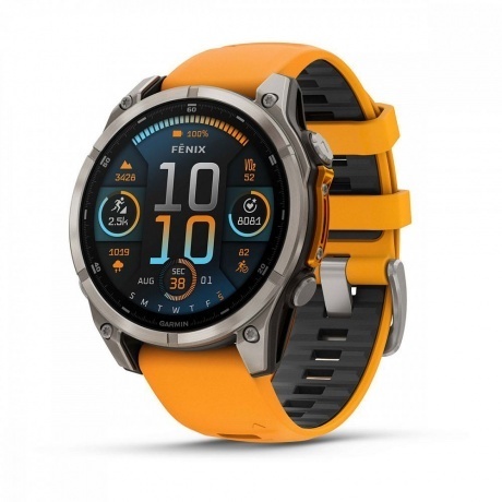 Умные часы Garmin Fenix 8 AMOLED Sapphire титановый серый, оранж...
