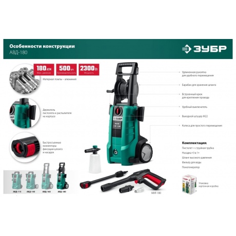 Мойка высокого давления ЗУБР 180 Атм, 2300 Вт - фото 17