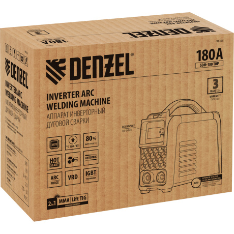 Аппарат инвертор. дуговой сварки DENZEL 94355, SDM-180 Top, 180 А, ПВ 80%
