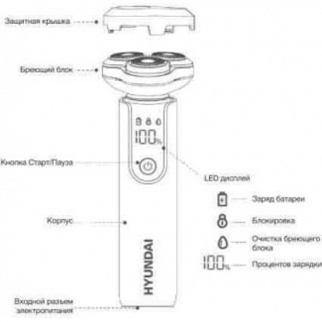 Бритва роторная Hyundai H-SH8080 реж.эл.:3 питан.:аккум. серебристый - фото 2