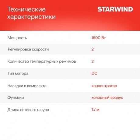 Фен Starwind SHD 6055 1600Вт черный - фото 6