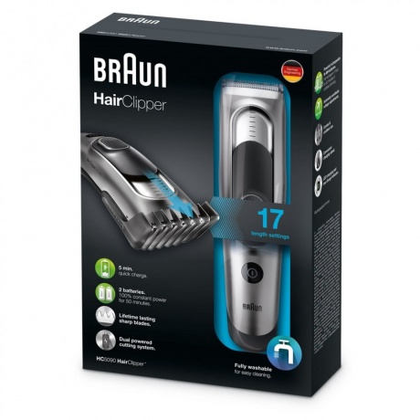 Машинка для стрижки Braun HC5090 серебристый/черный (насадок в компл:2шт) - фото 5