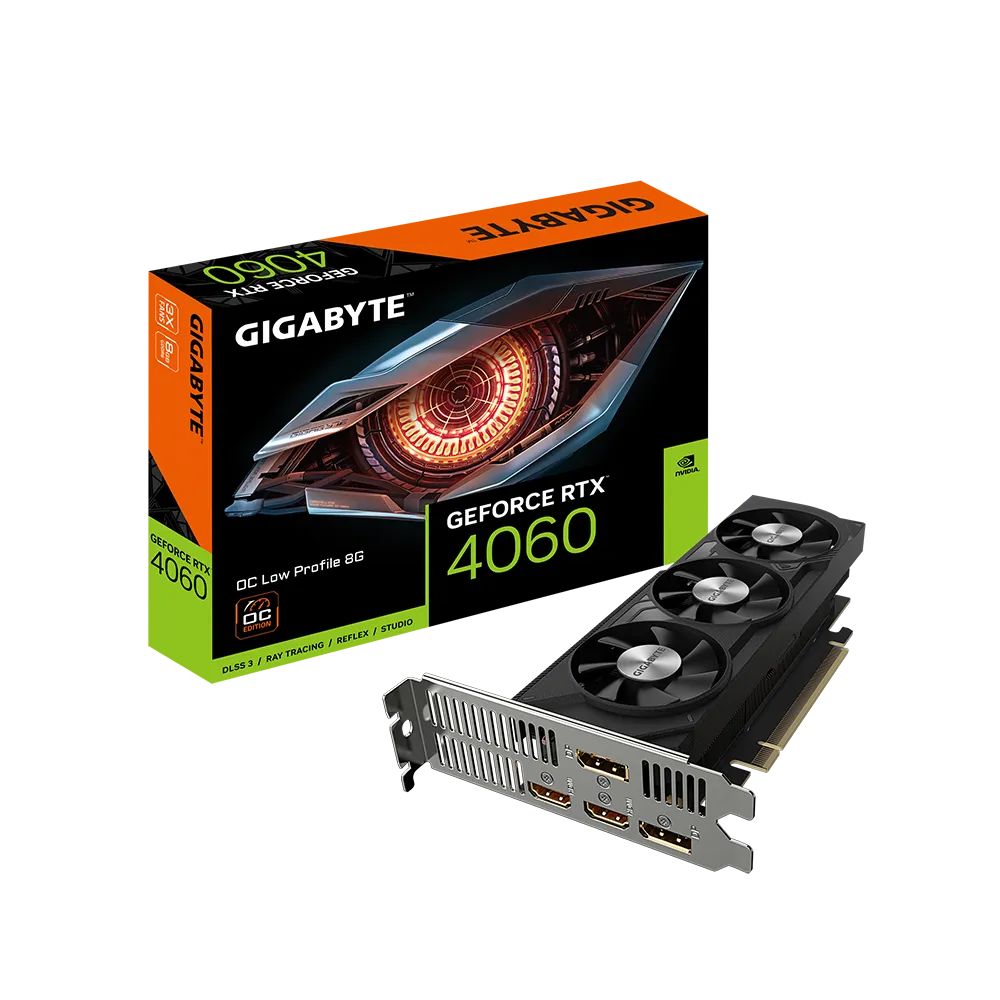 Видеокарта Gigabyte RTX4060 Low Profile 8GB GDDR6 (GV-N4060OC-8GL) видеокарта gigabyte gtx1630 4gb gddr6 gv n1630d6 4gd