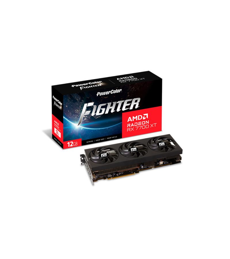 Видеокарта PowerColor RX7700XT Fighter 12GB GDDR6 (RX7700XT 12G-F/OC) видеокарта powercolor radeon rx 7700 xt hellhound 12гб черный