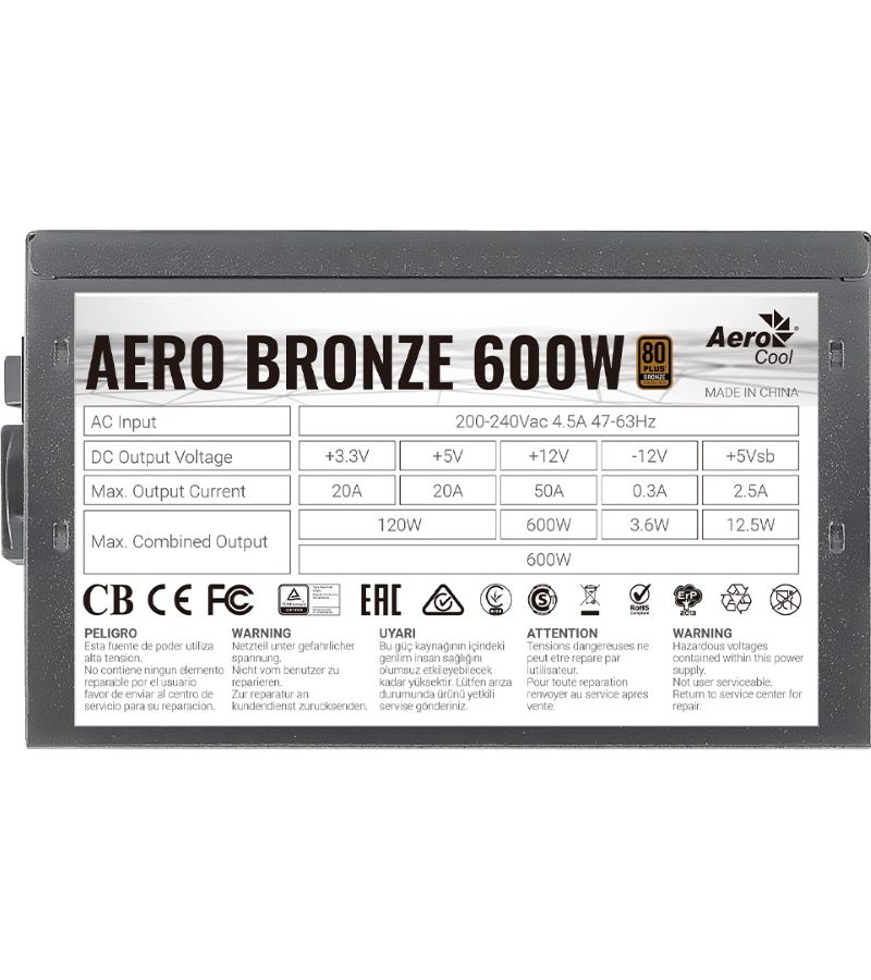 Блок питания Aerocool 600W AERO BRONZE 600W (4710562753974) бп atx 600 вт aerocool aero bronze 600w