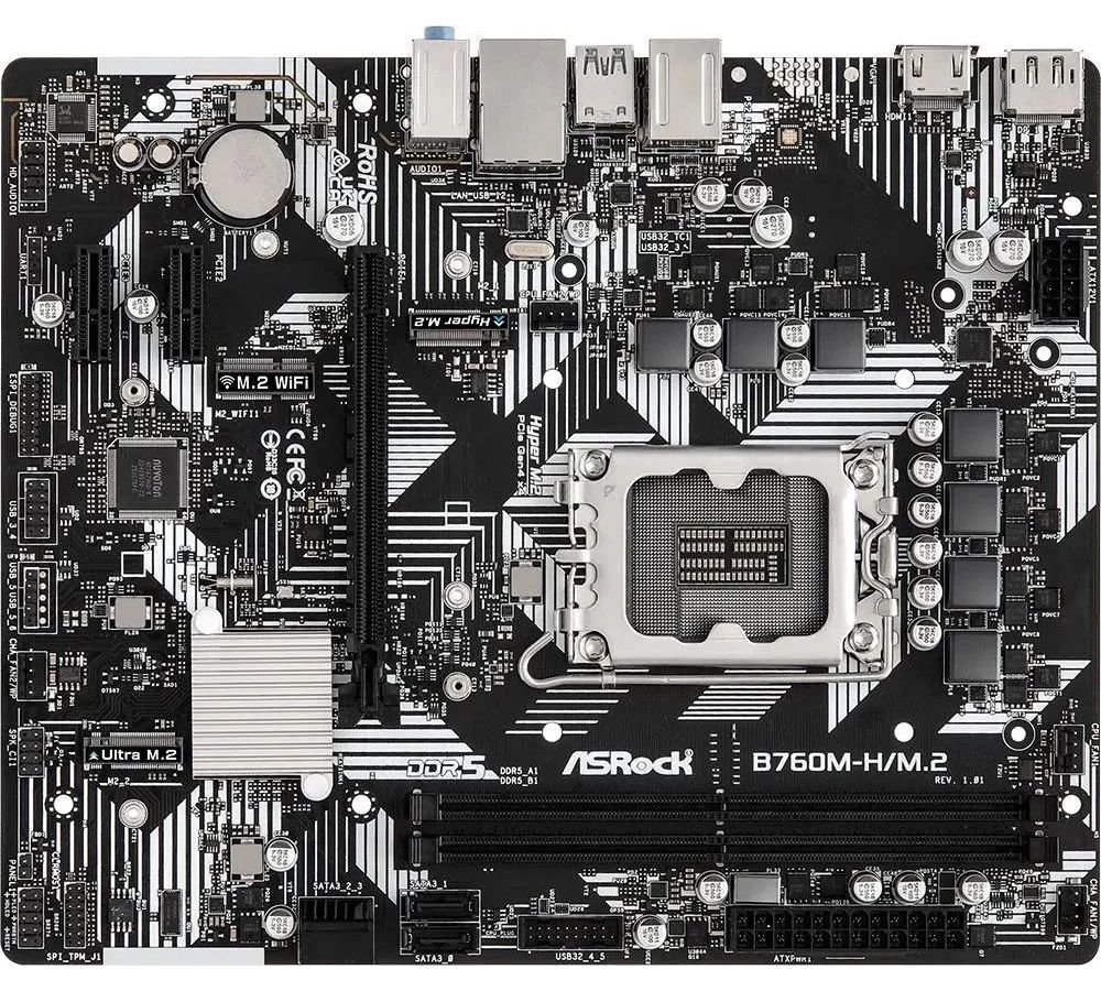 Материнская плата Asrock B760M-H/M.2, Socket 1700, 2xDDR5-4800 адаптер переходник для установки диска ssd m 2 nvme m key в слот pcie 3 0 x16 nhfk n m201