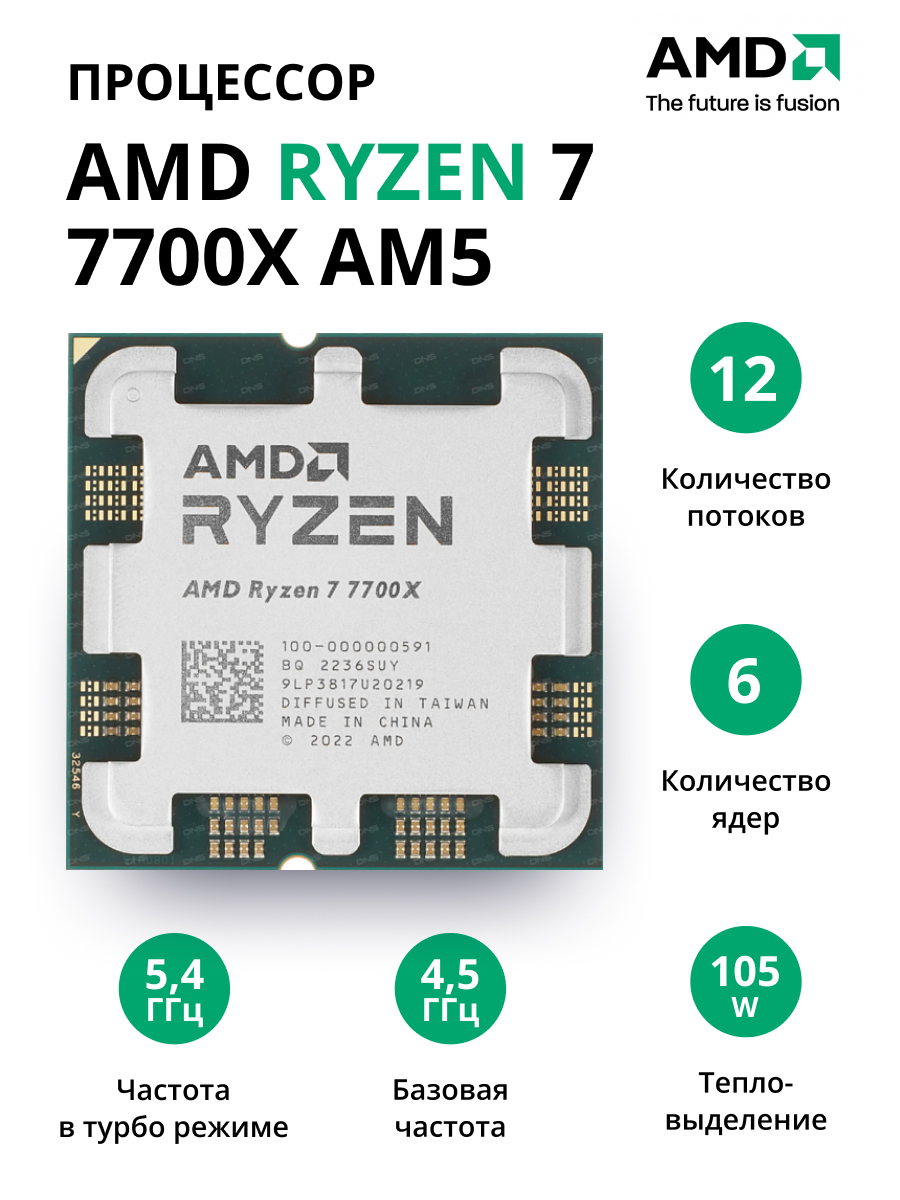 Процессор AMD Ryzen 7 7700X AM5 (100-000000591) OEM процессор amd ryzen 7 7700x 4500mhz am5 l3 35840kb 100 000000591 oem