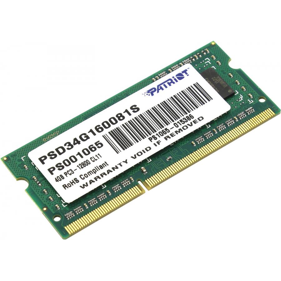 Память SO-DIMM DDR3 Patriot 4Gb 1600MHz (PSD34G160081S) память so dimm ddr3 patriot 4gb 1600mhz psd34g1600l2s