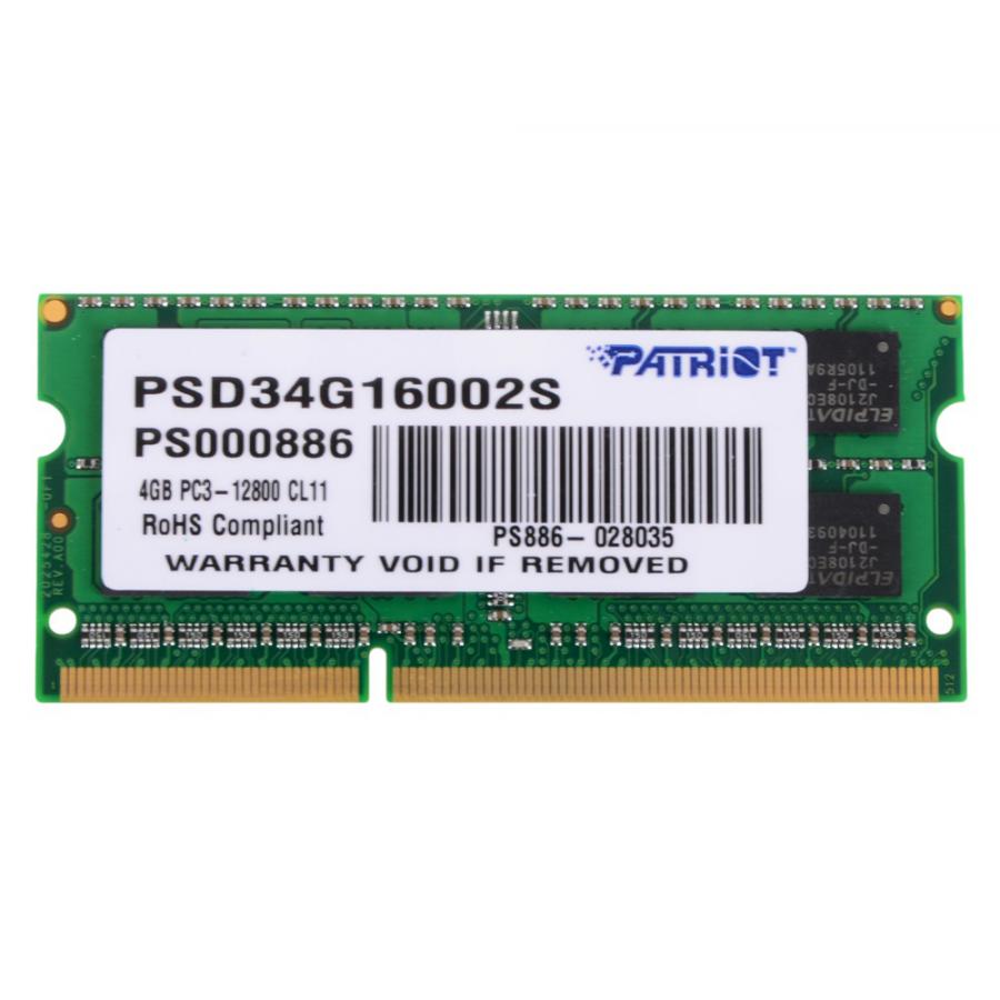 Память SO-DIMM DDR3 Patriot 4Gb 1600MHz (PSD34G16002S) память ddr3 patriot psd34g133381 4гб pc3 10600 1333 мгц dimm