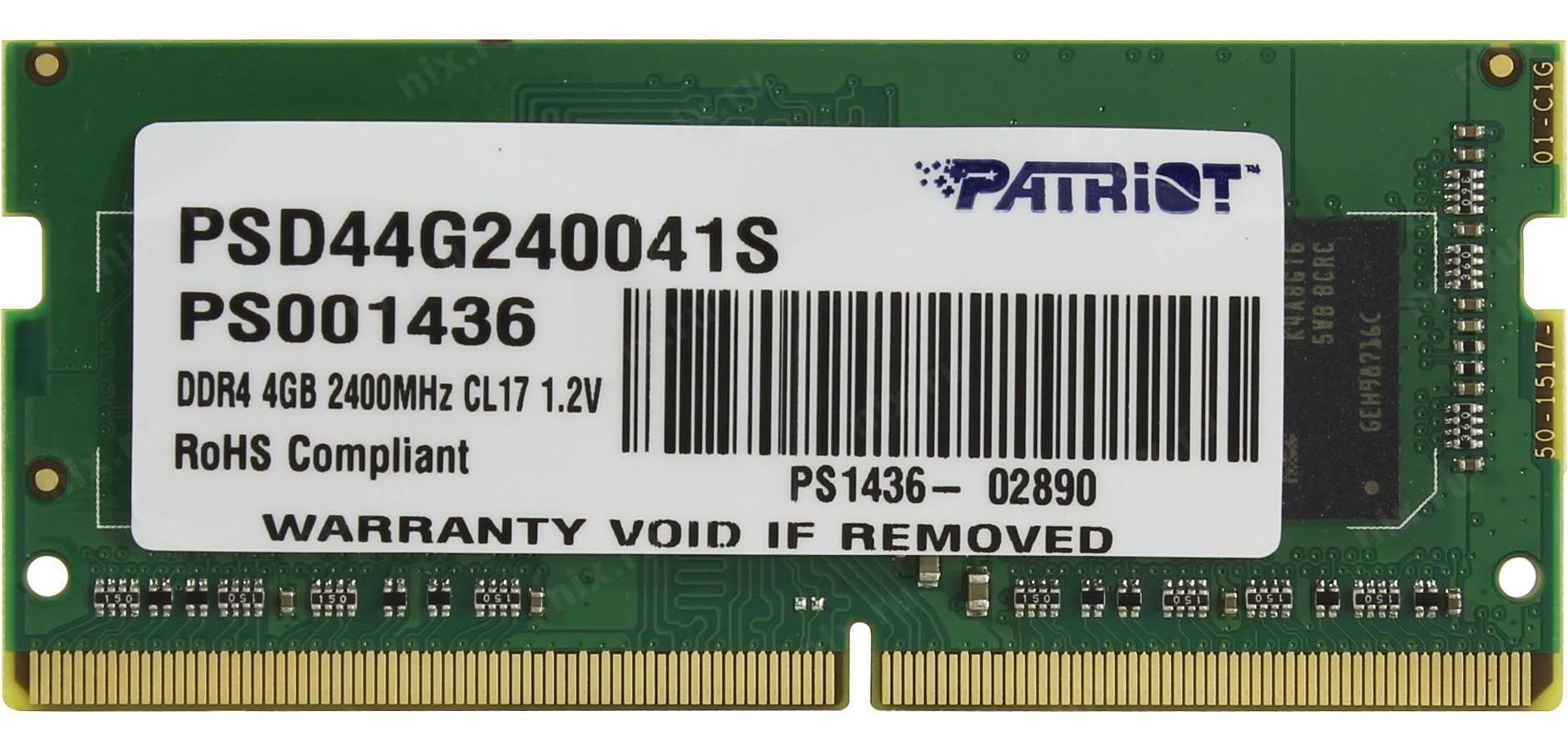 цена Память оперативная DDR4 Patriot 4Gb 2400MHz (PSD44G240041S)