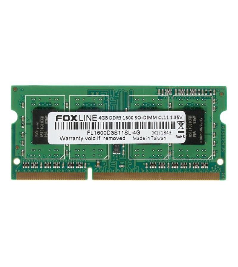 Память оперативная DDR3 Foxline 4Gb 1600MHz (FL1600D3S11SL-4G) foxconn foxline ddr3 sodimm 4gb fl1600d3s11sl 4g pc3 12800 1600mhz 1 35v