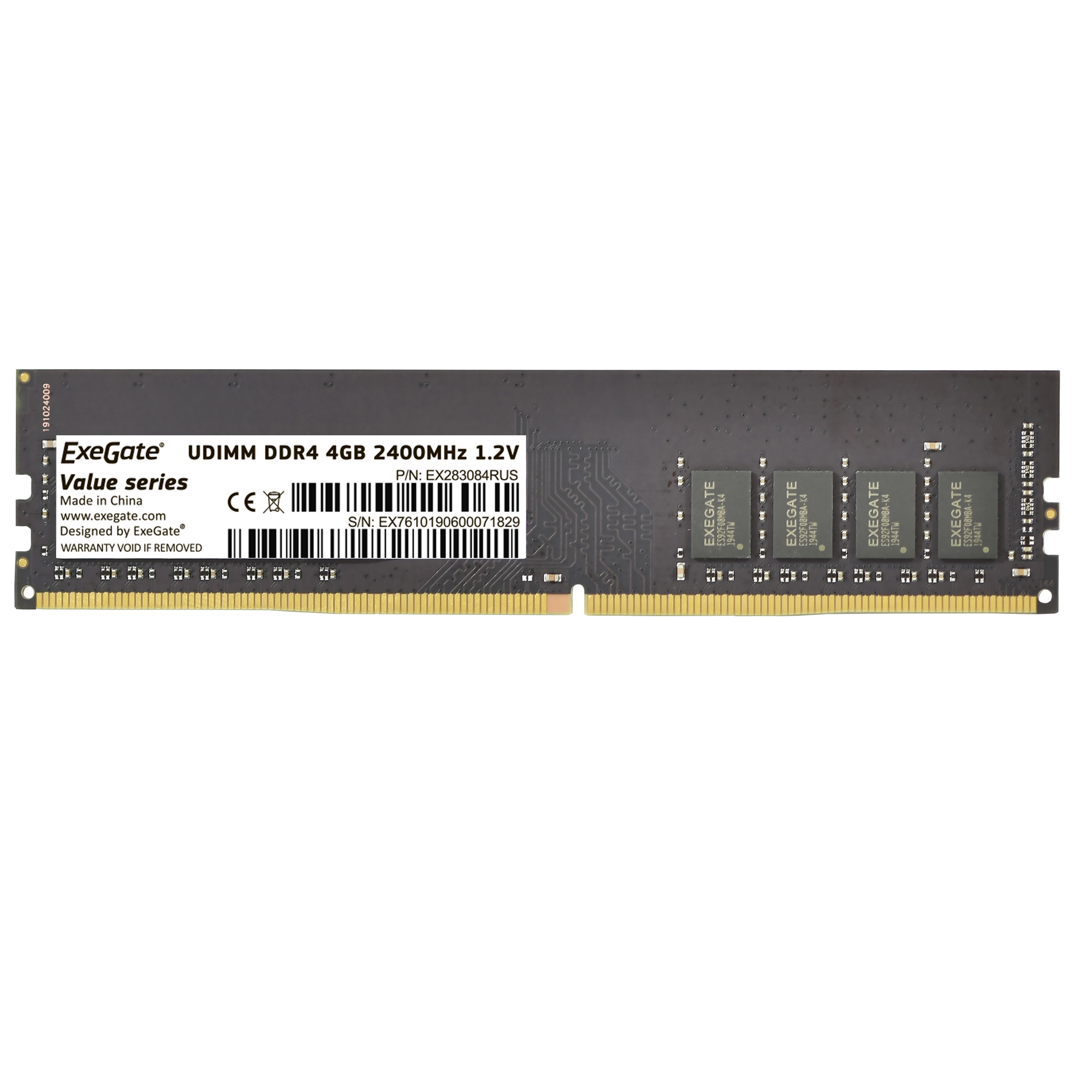 Память оперативная DDR4 ExeGate Value 4Gb 2400MHz (EX283084RUS) цена и фото