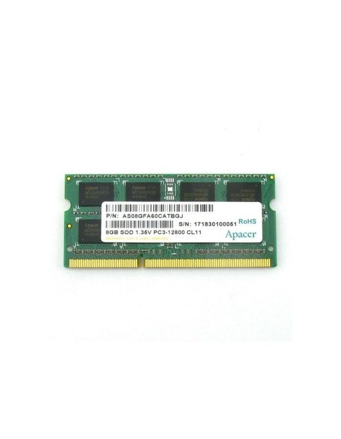 Оперативная память Apacer DDR3 8GB 1600MHz SO-DIMM (PC3-12800) CL11 1.35V (Retail) 512*8 (AS08GFA60CATBGJ/DV.08G2K.KAM) оперативная память 8gb pc3 12800 1600mhz ddr3 dimm ecc kingston cl11 kvr16lr11d4 8 retail