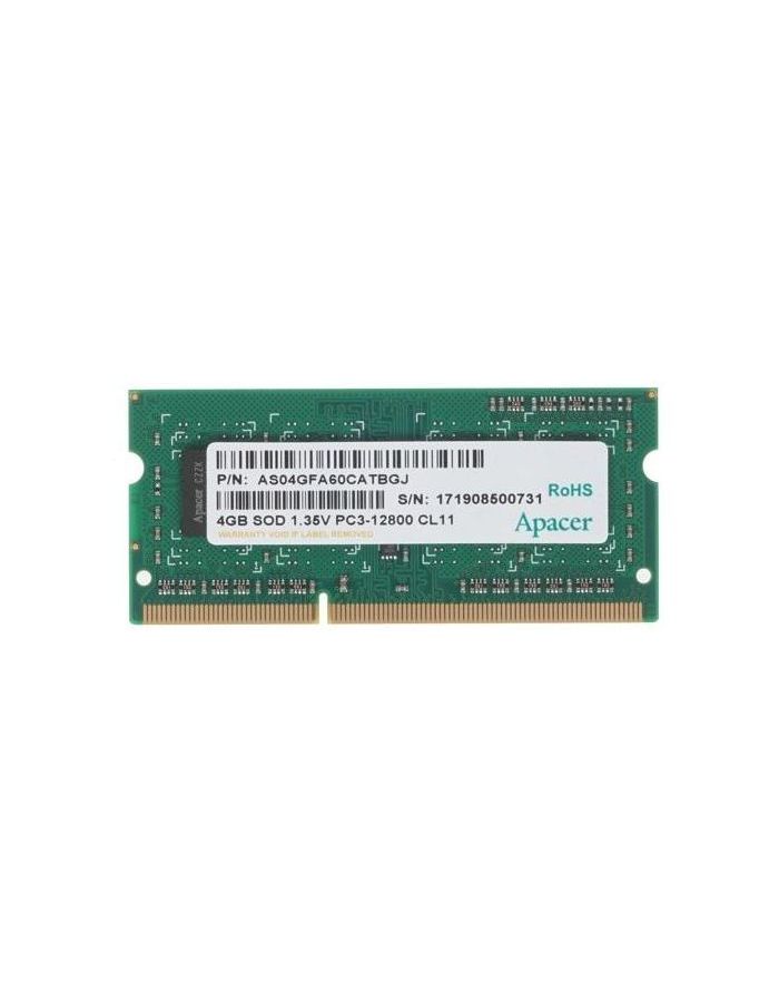 Память оперативная DDR3 Apacer 4GB PC12800 SODIMM (DV.04G2K.KAM) память оперативная ddr3 netac pc12800 4gb 1600mhz ntbsd3p16sp 04