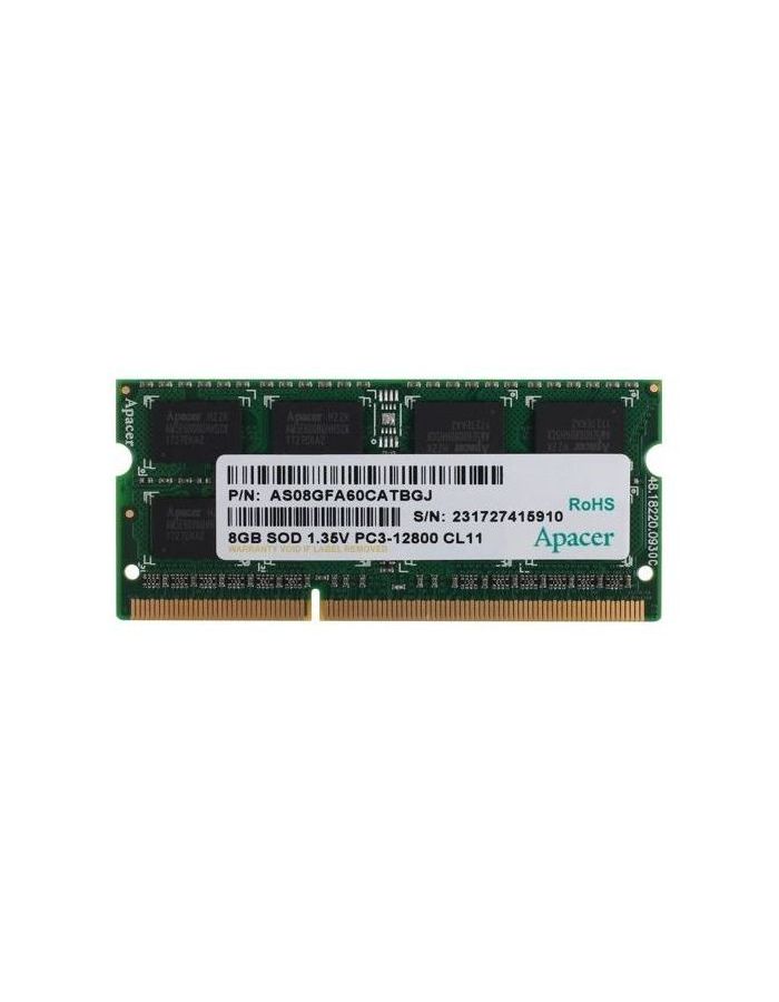Память оперативная DDR3 Apacer 8GB PC12800 SODIMM (DV.08G2K.KAM) оперативная память apacer 8 гб ddr3l 1600 мгц sodimm cl11 as08gfa60catbgj