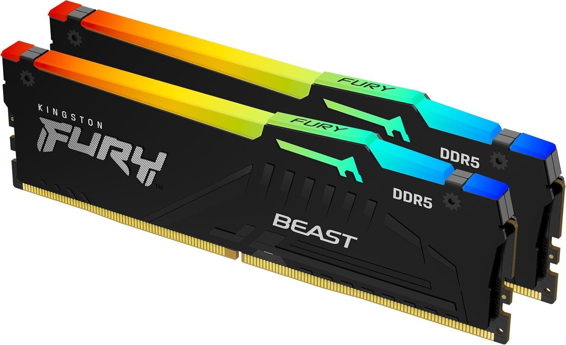 Память оперативная DDR5 Kingston FURY Beast Black RGB XMP CL40 64Gb PC41600, 5200Mhz, (KF552C40BBAK2-64) kingston ddr4 8gb 3200 mhz pc 25600 fury beast black rgb kf432c16bba 8 kf432c16bba 8