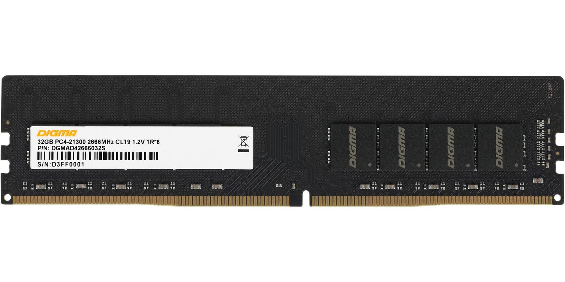 Оперативная память DDR4 Digma 32Gb 2666MHz DIMM (DGMAD42666032S) оперативная память kingston 32 гб ddr4 2666 мгц dimm cl19 ksm26rd4 32hai