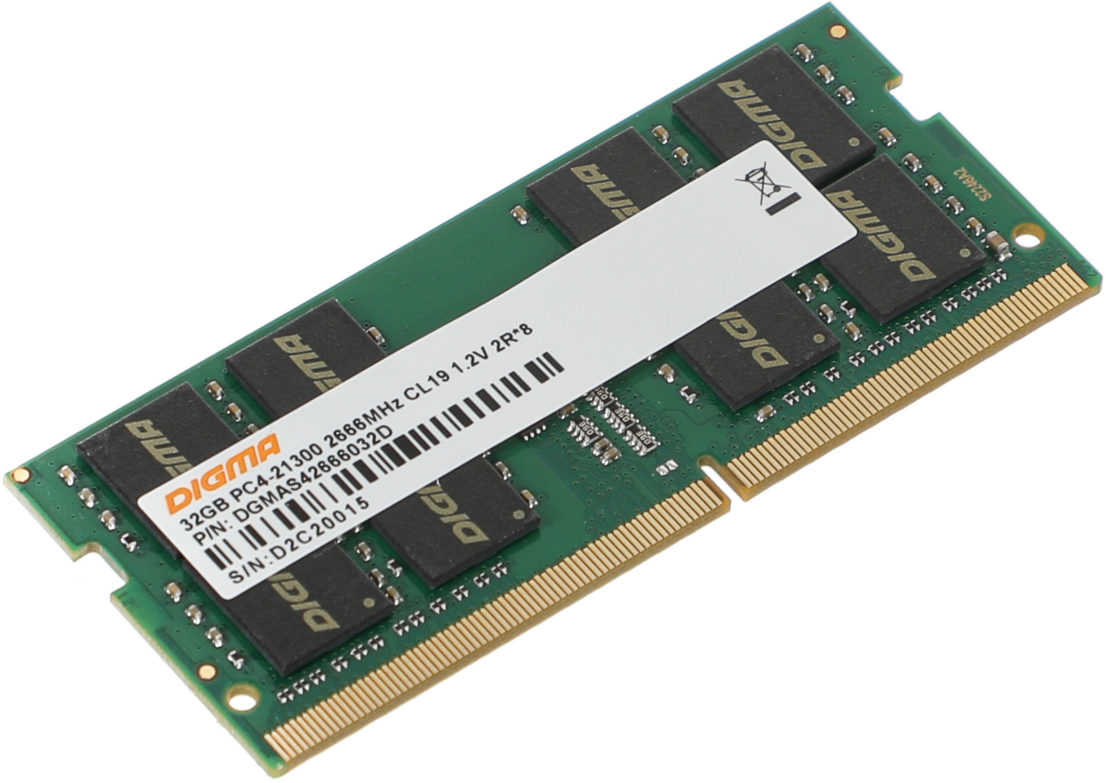 Оперативная память DDR4 Digma 32Gb 2666MHz SO-DIMM (DGMAS42666032D) память оперативная ddr4 ocpc vs 8gb 2666mhz so dimm mmv8gd426c19s