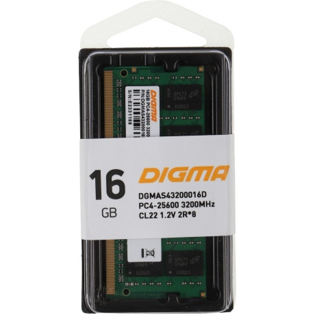 Оперативная память DDR4 Digma 16Gb 3200MHz SO-DIMM (DGMAS43200016D) - фото 6