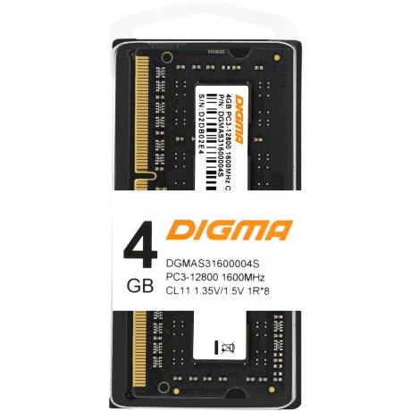 Оперативная память DDR3L Digma 4Gb 1600MHz SO-DIMM (DGMAS31600004S) - фото 1