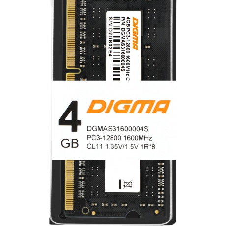 Оперативная память DDR3L Digma 4Gb 1600MHz SO-DIMM (DGMAS31600004S) - фото 6