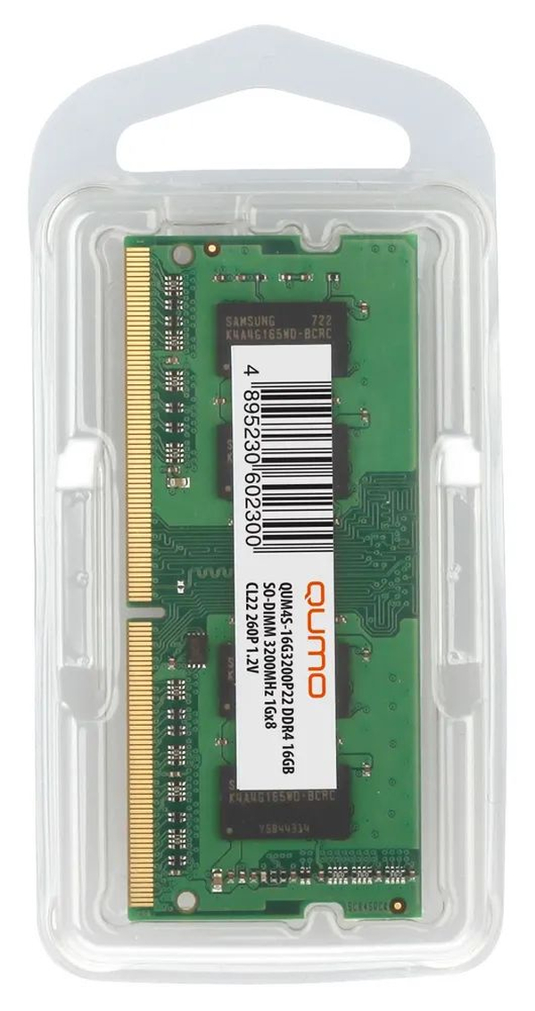 Оперативная память QUMO DDR4 SODIMM 16GB 3200MHz (QUM4S-16G3200P22) оперативная память для компьютера 16gb 1x16gb pc4 25600 3200mhz ddr4 dimm cl22 qumo qum4u 16g3200p22