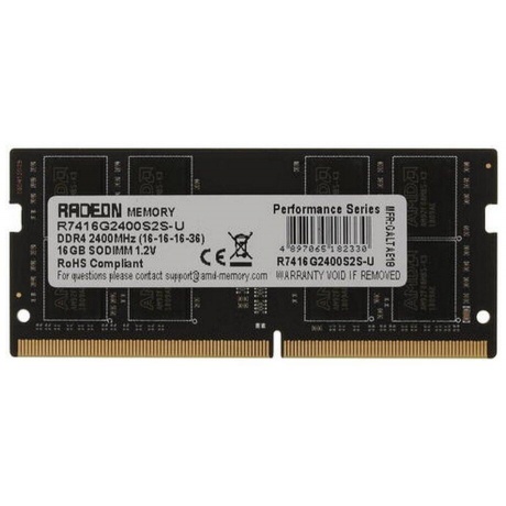 Память оперативная AMD Radeon 16GB DDR4 2400 SO DIMM R7 Performance Series Black (R7416G2400S2S-U) - фото 2