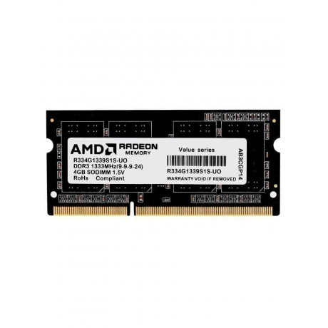 

Память оперативная AMD 4GB DDR3 1333 SO DIMM R3 Value Series Black (R334G1339S1S-UO)
