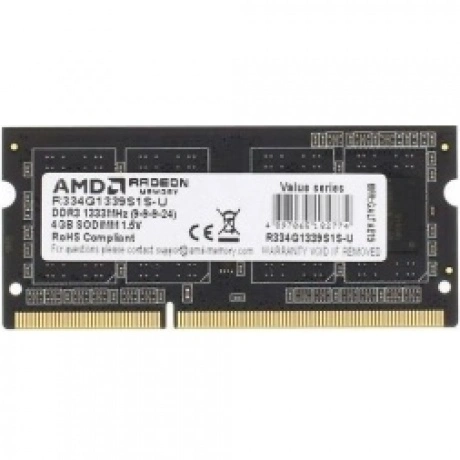 Память оперативная AMD Radeon 4GB DDR3 1333 SO DIMM R3 Value Ser...