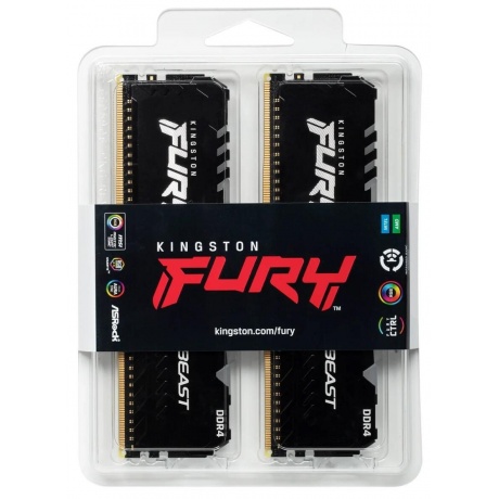 Оперативная память Kingston FURY Beast Black RGB (Kit of 2), CL16 DDR 4 DIMM 32Gb PC25600, 3200Mhz (KF432C16BB12AK2/32) - фото 7