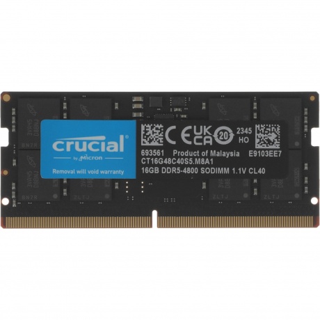 

Оперативная память 16Gb SO-DIMM DDR5 Crucial (PC5-38400, 4800, CL40) 1.1V (CT16G48C40S5) retail