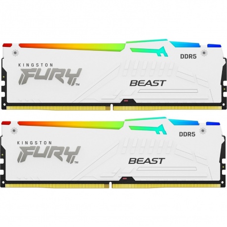 Оперативная память Kingston Fury Beast, DDR5, 32Gb (2x16GB), 6000MHz, CL30, DIMM, с радиатором, RGB, белый - фото 1