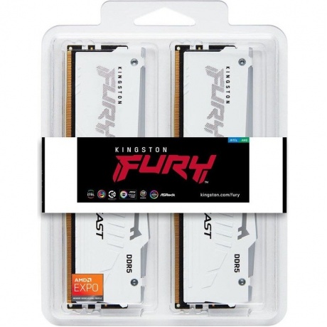 Оперативная память Kingston Fury Beast, DDR5, 32Gb (2x16GB), 6000MHz, CL30, DIMM, с радиатором, RGB, белый - фото 3