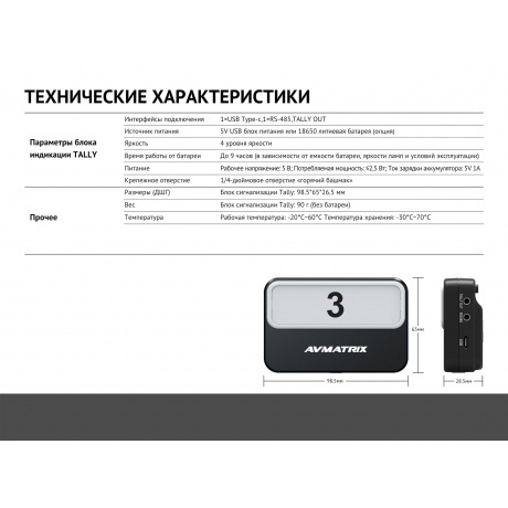 Блок сигнализации AVMATRIX TS3019-RX Tally беспроводной - фото 11