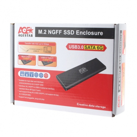 Внешний корпус SSD AgeStar 3UBNF1 m2 NGFF 2280 B-Key USB 3.0 алюминий серый - фото 4