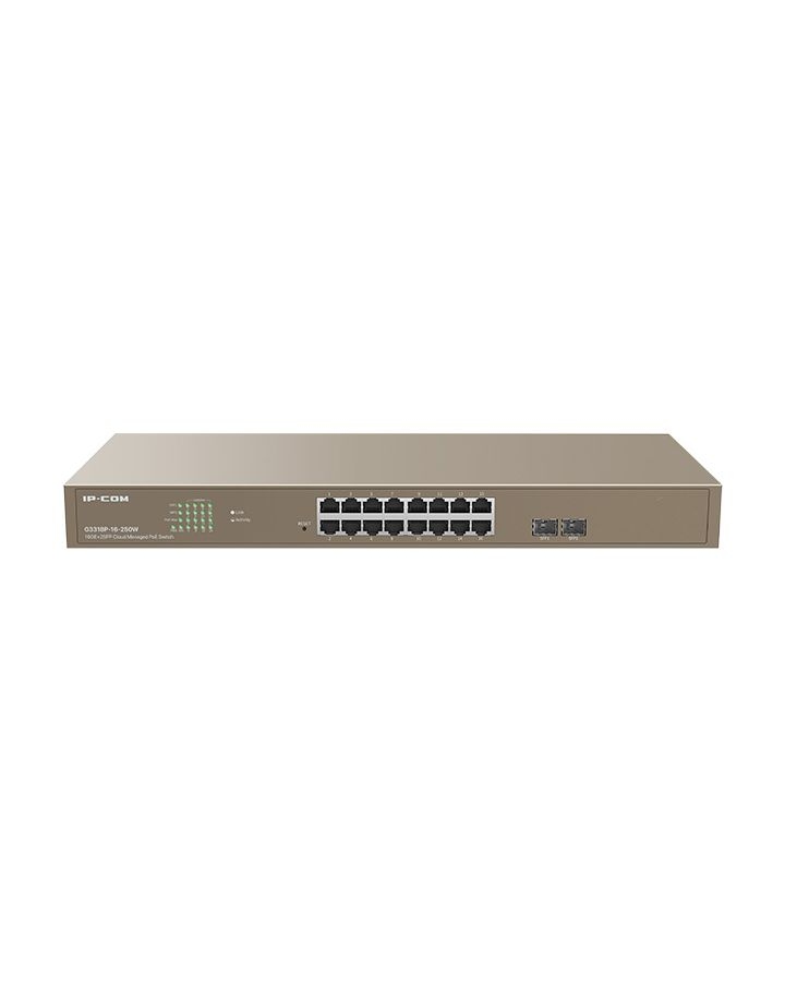Коммутатор Tenda 16GE/2SFP POE G3318P-16-250W IP-COM удлинитель osnovo ta ip ra ip ethernet комплект передатчик приёмник расстояние передачи ethernet до 6000м по витой паре скорость передачи 148мб с