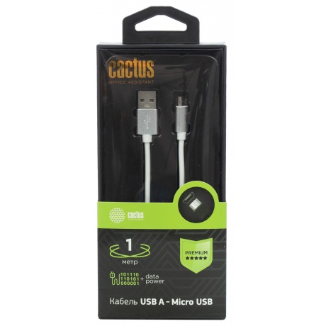 Кабель Cactus CS-USB.A.USB.MICRO-1 USB Type-C (m)-micro USB (m) 1м белый блистер - фото 1