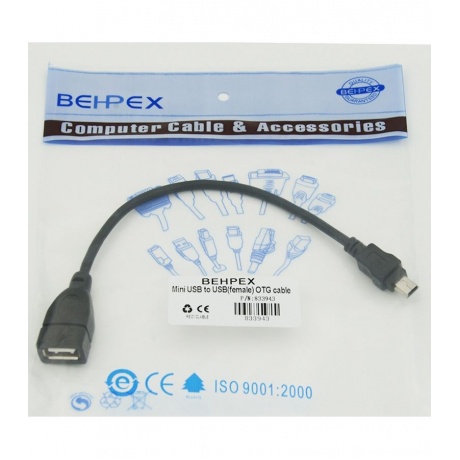 Кабель USB (f)-mini USB (m) 0.2м черный - фото 2