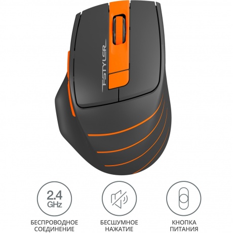 Мышь A4Tech Fstyler FG30S серый/оранжевый silent беспроводная USB (6but) - фото 11