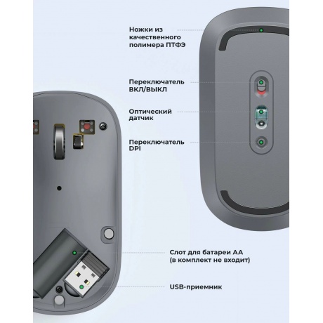Мышь UGREEN Wireless MU001 (Light Gray) 90373 - фото 2