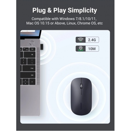 Мышь UGREEN Wireless MU001 (Gray Black) 90372 - фото 5