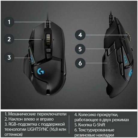 Мышь проводная Logitech G502HERO (910-005474) Black - фото 8