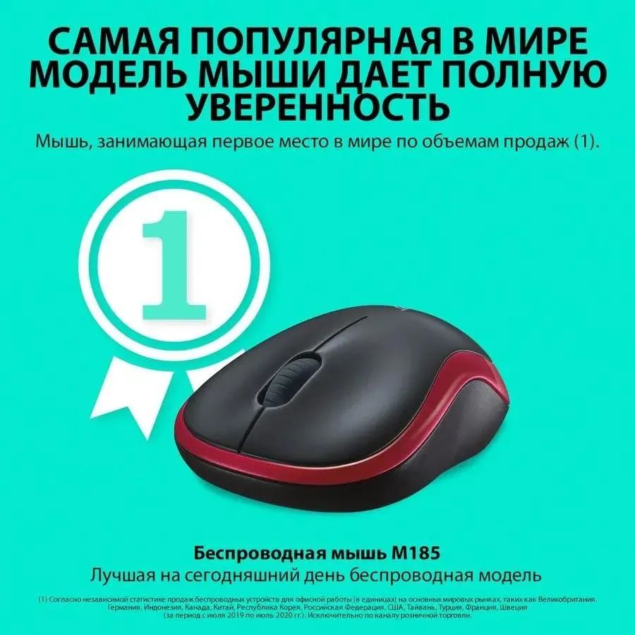 Мышь беспроводная Logitech M185 Red (910-002633) – купить в Москве |  интернет-магазин KotoFoto.ru