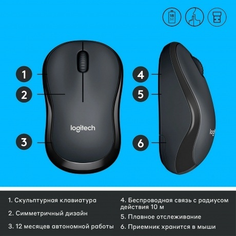 Мышь LOGITECH M220 Silent тёмно-серая (910-004895) - фото 11