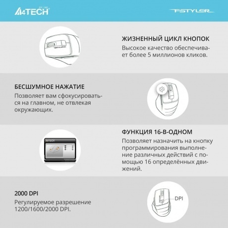 Мышь A4Tech Fstyler FG30S Grey-Blue - фото 10